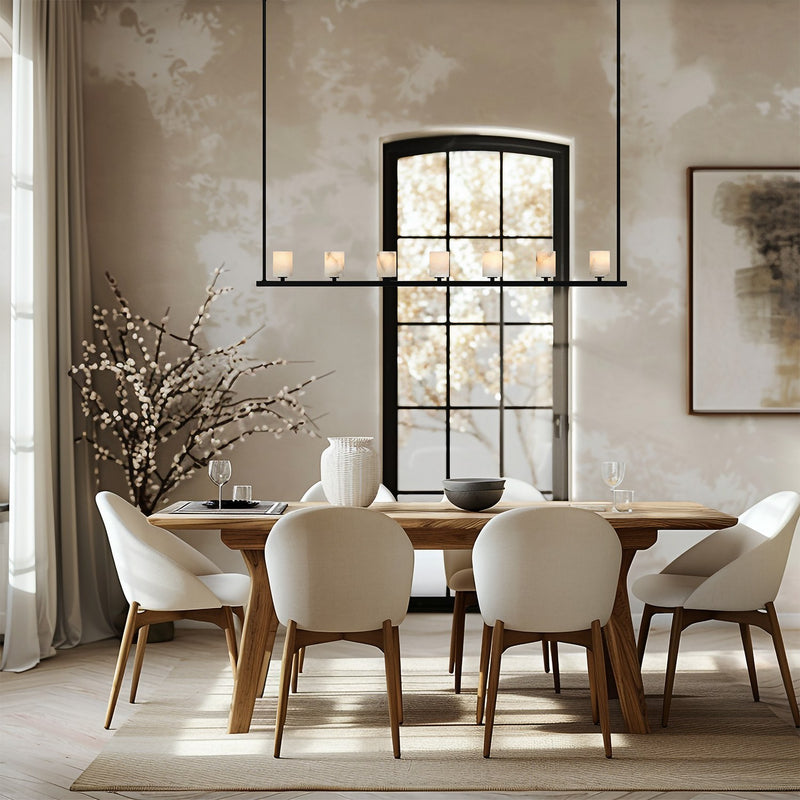 Aragon 7 Light 56" LED Linear Chandelier in Matte Black in a room setting