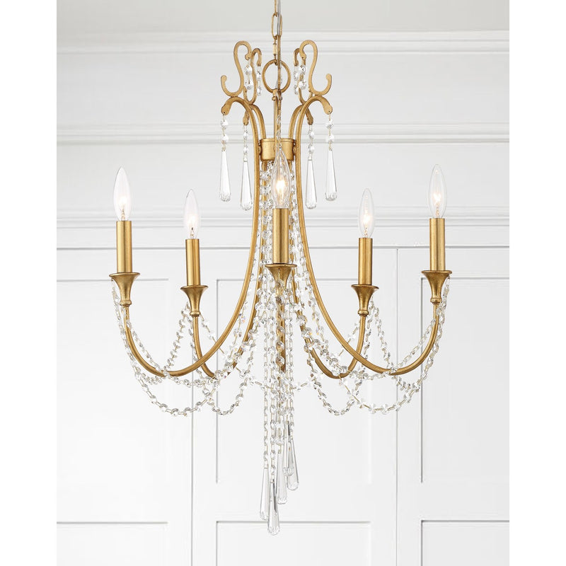 Arcadia 5 Light 23.5" Chandelier in Antique Gold in a room setting