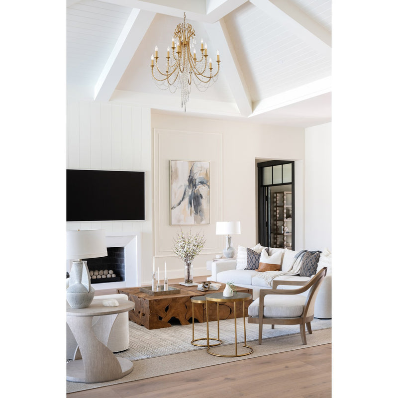 Arcadia 12 Light 32.5" Chandelier in Antique Gold in a room setting