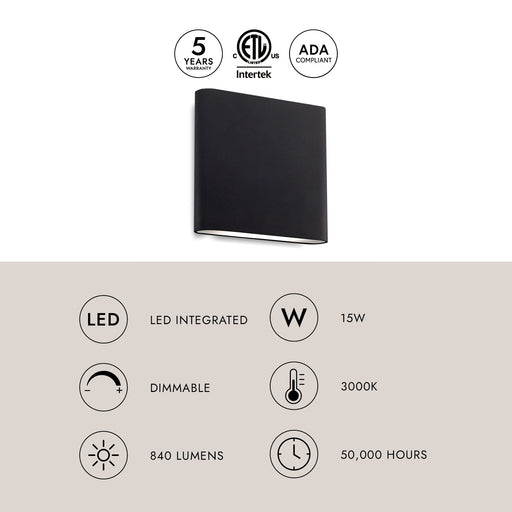 Slate 6" All-terior Up/Down Wall Light, Universal Voltage in Black