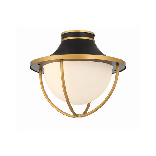 Atlas 2 Light 13.5" Outdoor Semi Flush Mount in Matte Black + Textured Gold