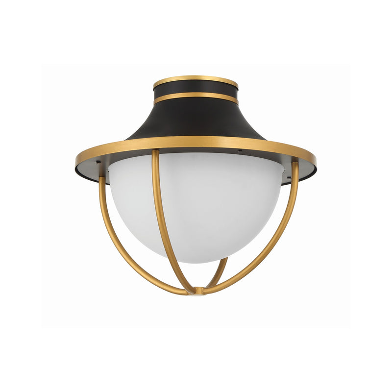 Atlas 2 Light 13.5" Outdoor Semi Flush Mount in Matte Black + Textured Gold