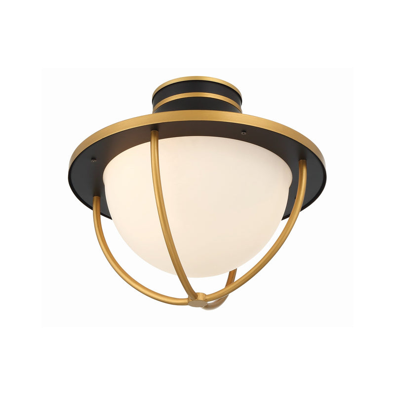 Atlas 2 Light 13.5" Outdoor Semi Flush Mount in Matte Black + Textured Gold