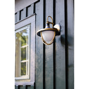 Atlas 1 Light 9.75" Outdoor Sconce in Matte Black + Textured Gold in a room setting