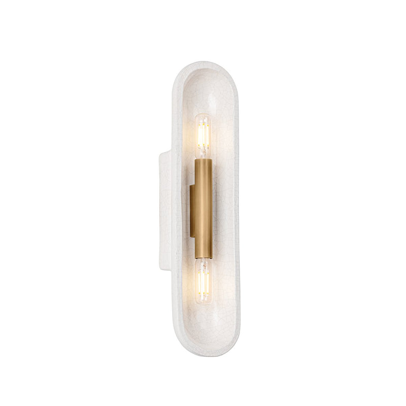 Lane 2-Light Wall Sconce in Patina Brass / Ceramic White Large Crackle