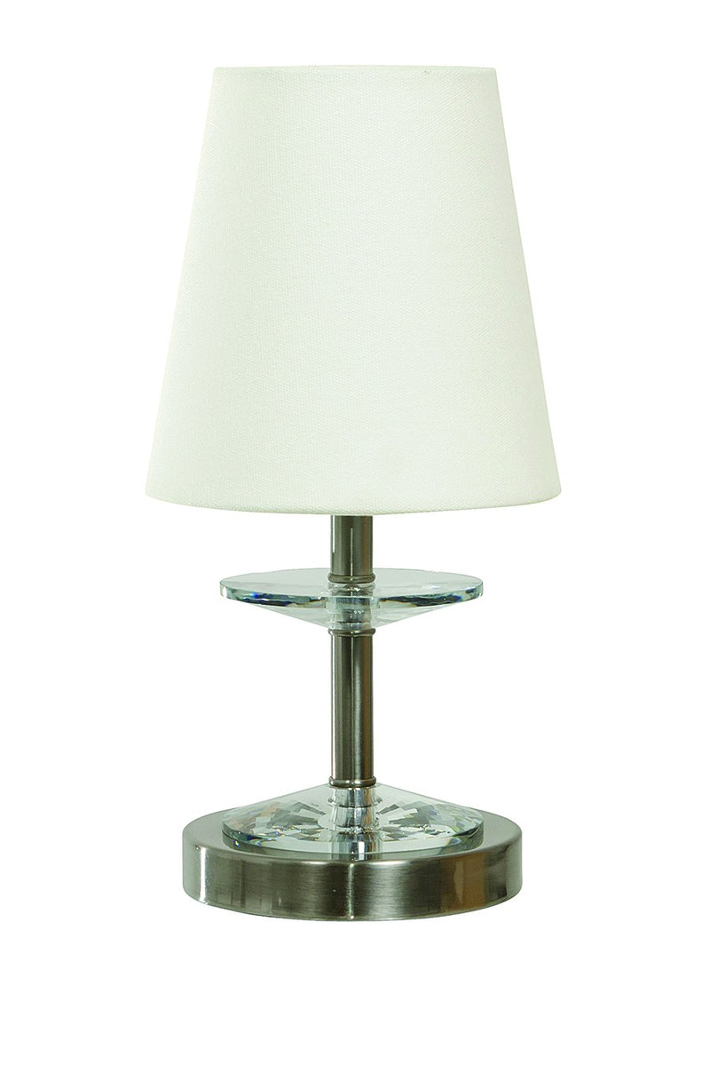 Bryson 12.75" Crystal Disk Mini Accent Table Lamp in Satin Nickel