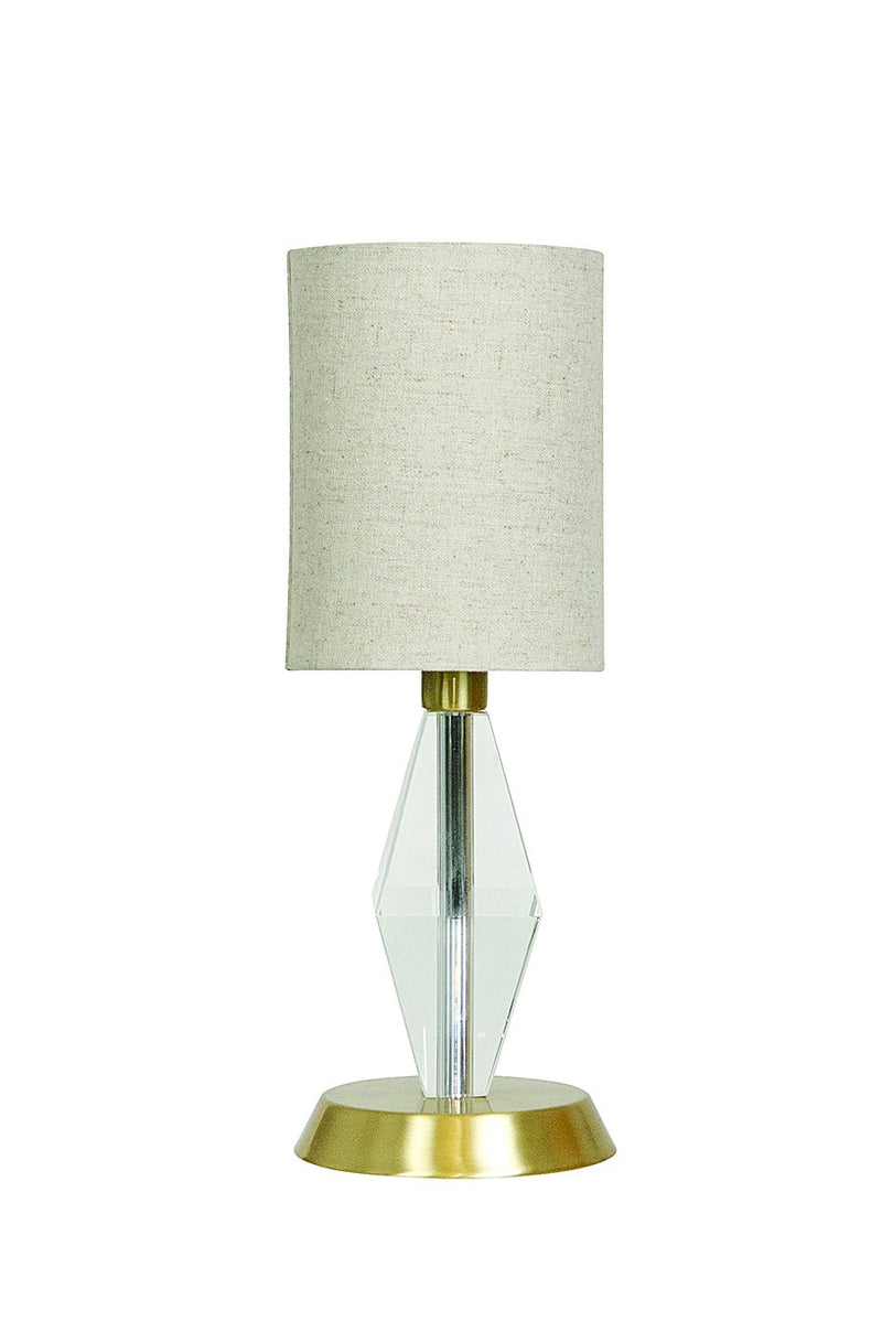 Bryson 13.5" Tapered Crystal Column Mini Accent Table Lamp in Satin Brass