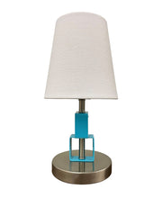 Bryson 12.75" Square Mini Accent Table Lamp in Satin Nickel/Azure