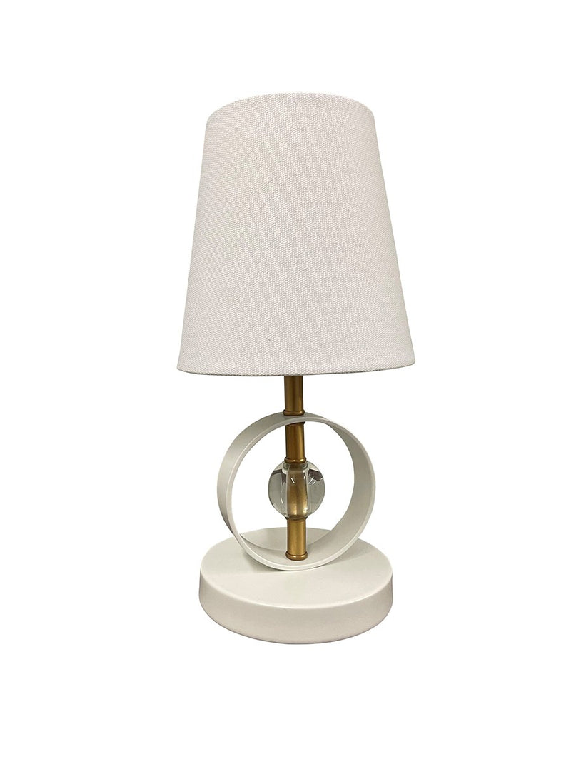 Bryson 12.5" Ring and Crystal Mini Accent Table Lamp in Weathered Brass/White