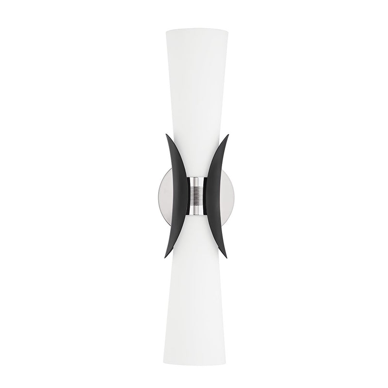 Muncie 2-Light Wall Sconce in Polished Nickel / Soft Black