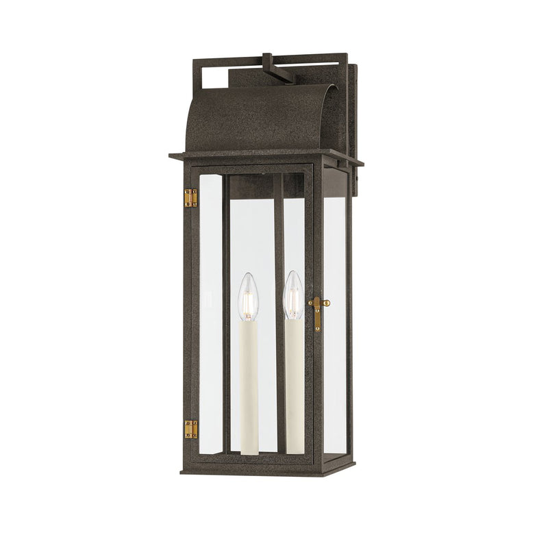 Bohen 2-Light Outdoor Wall Lantern in French Iron / Patina Brass