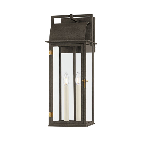 Bohen 2-Light Outdoor Wall Lantern in French Iron / Patina Brass