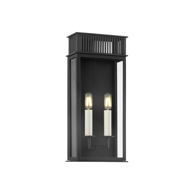 Gridley 2-Light Small Outdoor Wall Lantern in Texture Black