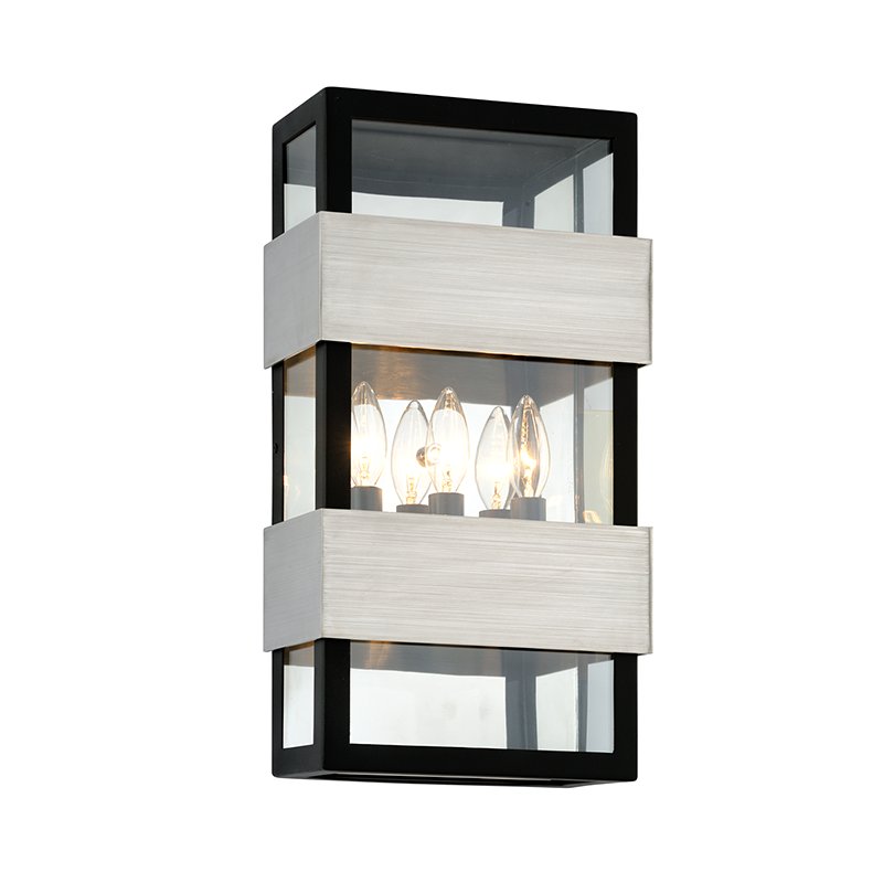 Dana Point 3-Light Outdoor Wall Lantern in Black With Brushed Stainless