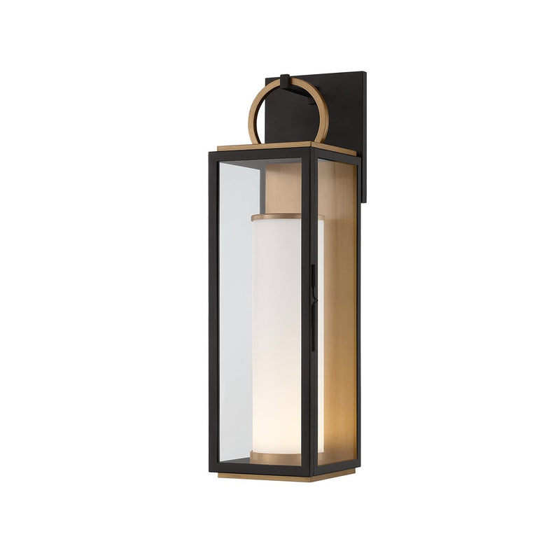 Gareth Medium Outdoor Wall Lantern in Patina Brass / Texture Black