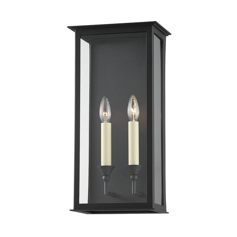 Chauncey 2-Light Steel Outdoor Wall Lantern in Texture Black