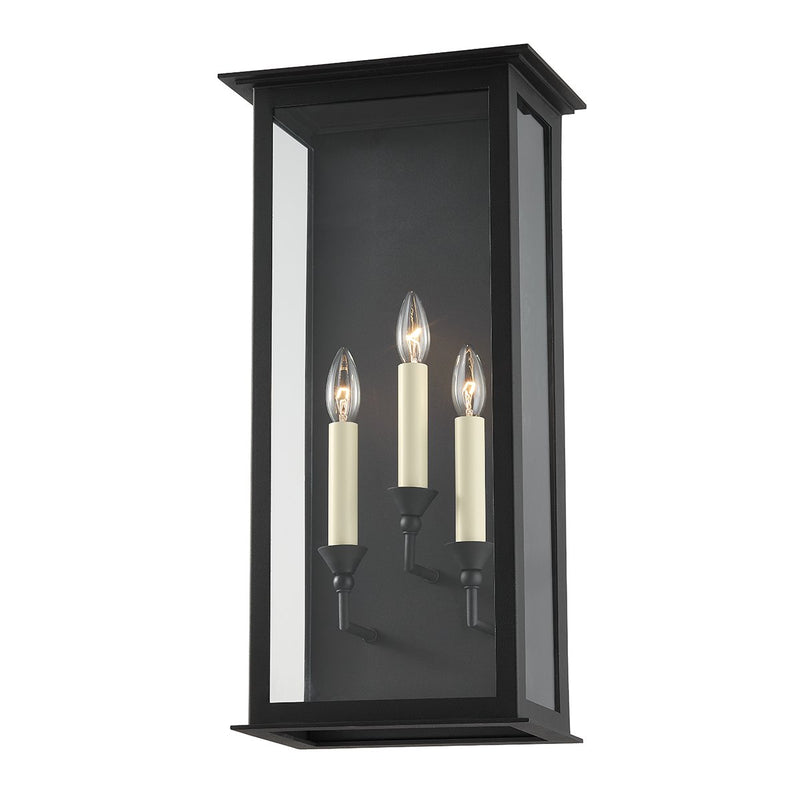 Chauncey 3-Light Steel Outdoor Wall Lantern in Texture Black