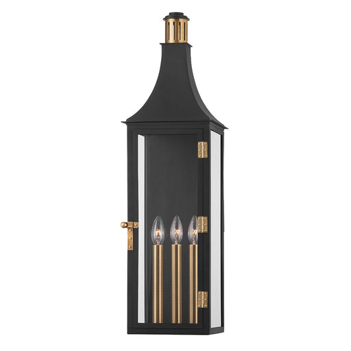 Wes 3-Light Outdoor Wall Lantern in Patina Brass / Texture Black