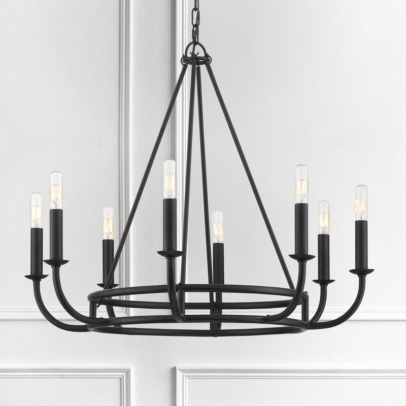 Bailey 8 Light 28" Chandelier in Matte Black in a room setting