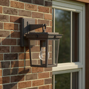 Belmont 1 Light 6.5" Outdoor Sconce in Twilight Bronze in a room setting