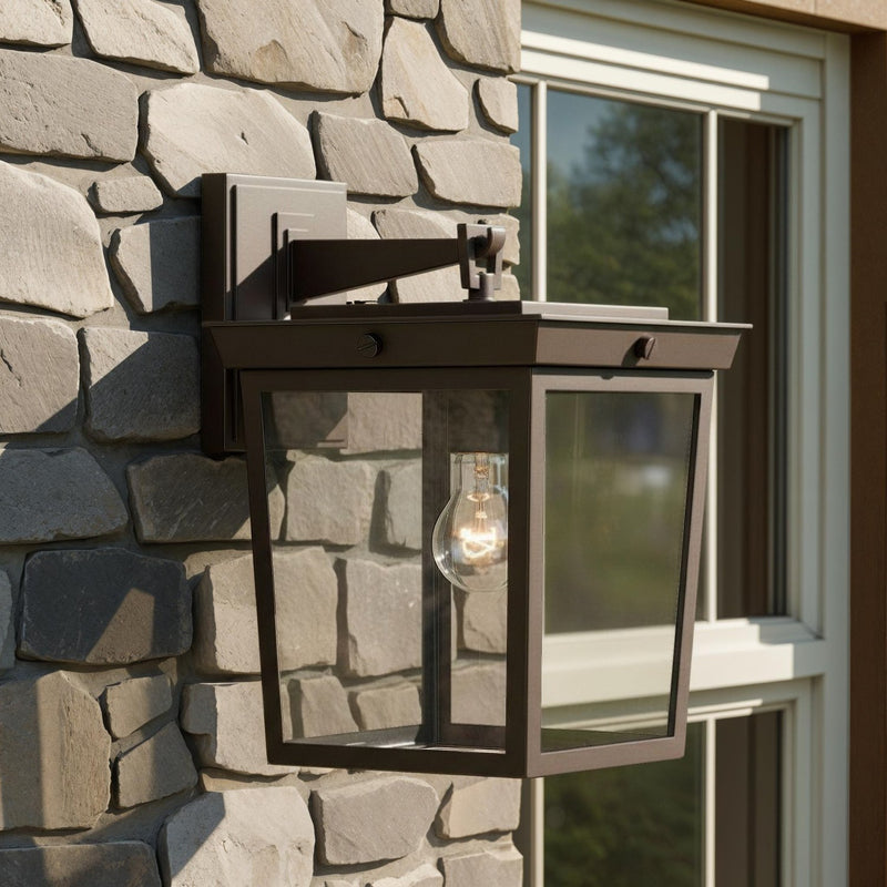 Belmont 1 Light 9.5" Outdoor Sconce in Twilight Bronze in a room setting