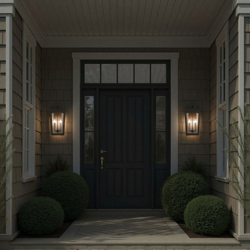 Belmont 4 Light 14" Outdoor Sconce in Twilight Bronze in a room setting