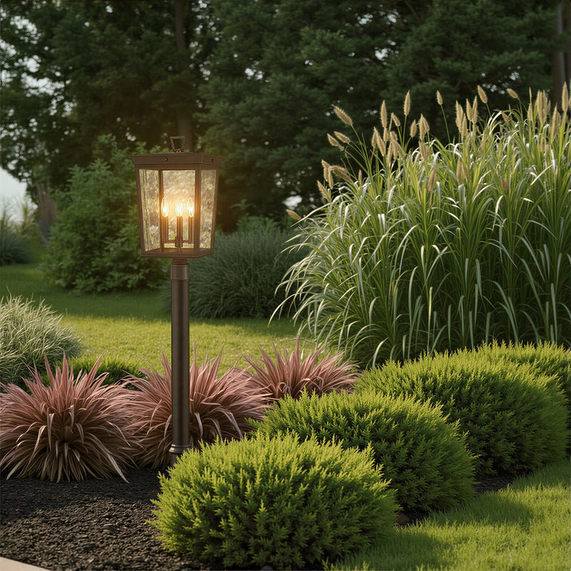 Belmont 3 Light 12" Outdoor Post in Twilight Bronze in a room setting
