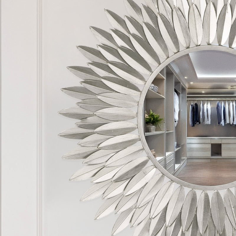 Broche 24" Mirror in Antique Silver in a room setting