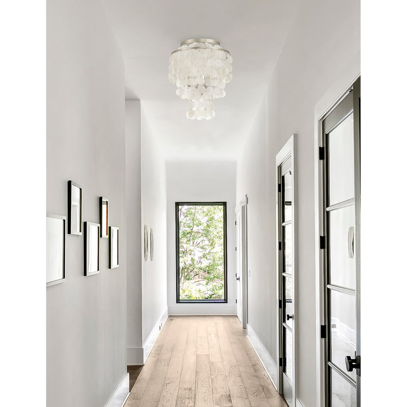 Brielle 3 Light 13" Flush Mount in Antique Silver in a room setting