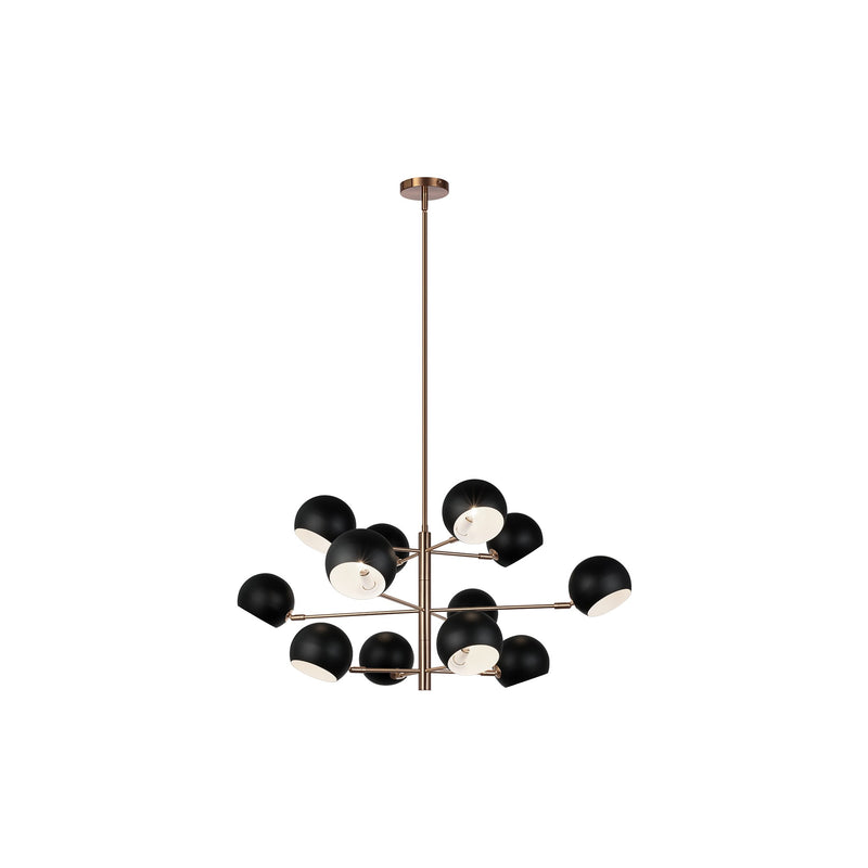 Orb 12-Light Chandelier in Matte Black / Aged Gold Brass