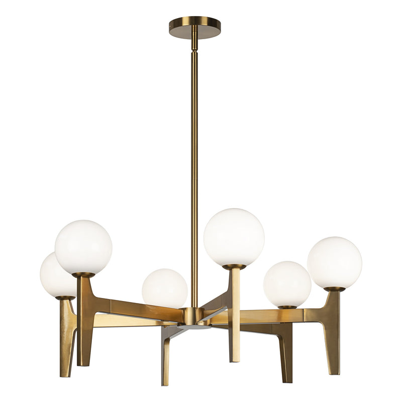 Scriben 30" 6-Light Chandelier in Aged Gold Brass
