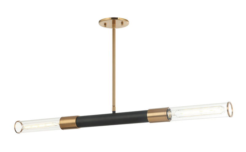 Tubo 2-Light Chandelier in Matte Black / Aged Gold Brass