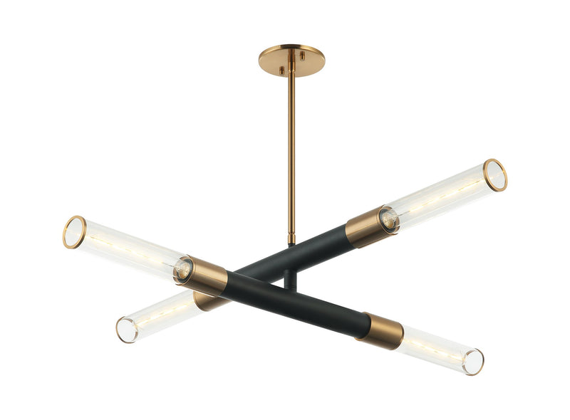 Tubo 4-Light Chandelier in Matte Black / Aged Gold Brass
