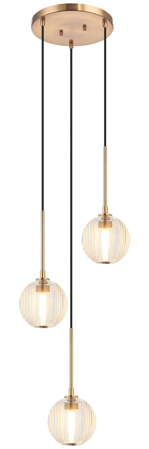 Jemyca 3-Light Pendant in Aged Gold Brass
