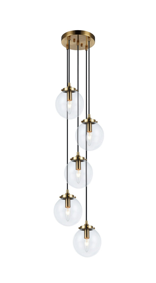 The Bougie 5-Light Pendant in Aged Gold Brass
