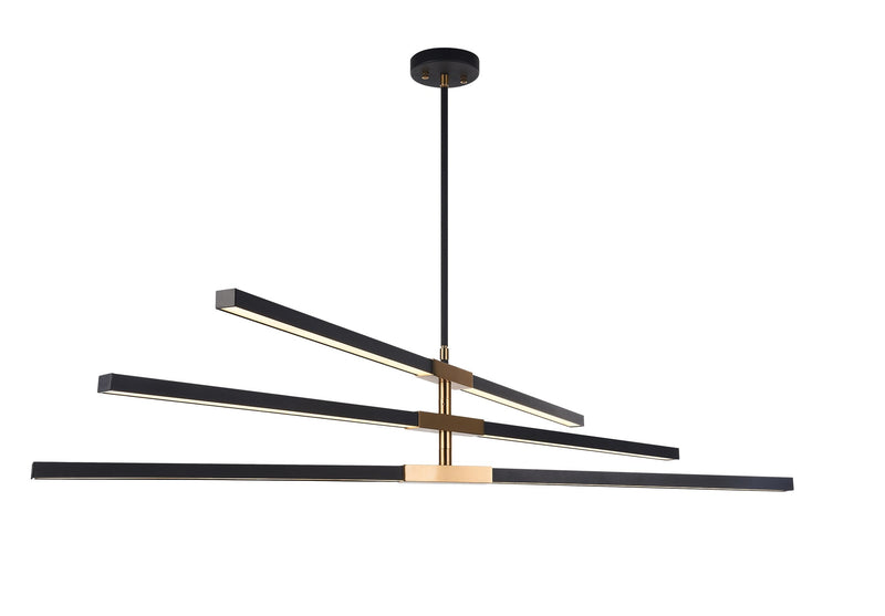 Lineare 49" 6-Light LED Chandelier in Matte Black / Aged Gold Brass