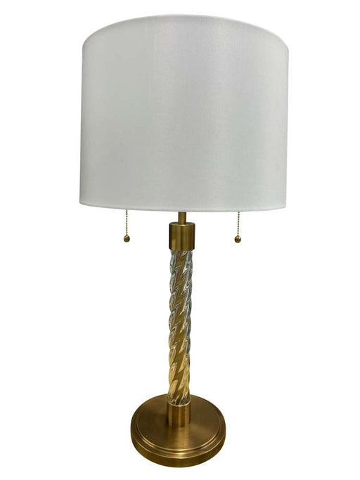Chloe 30.5" Glass Column Table Lamp in Brushed Brass