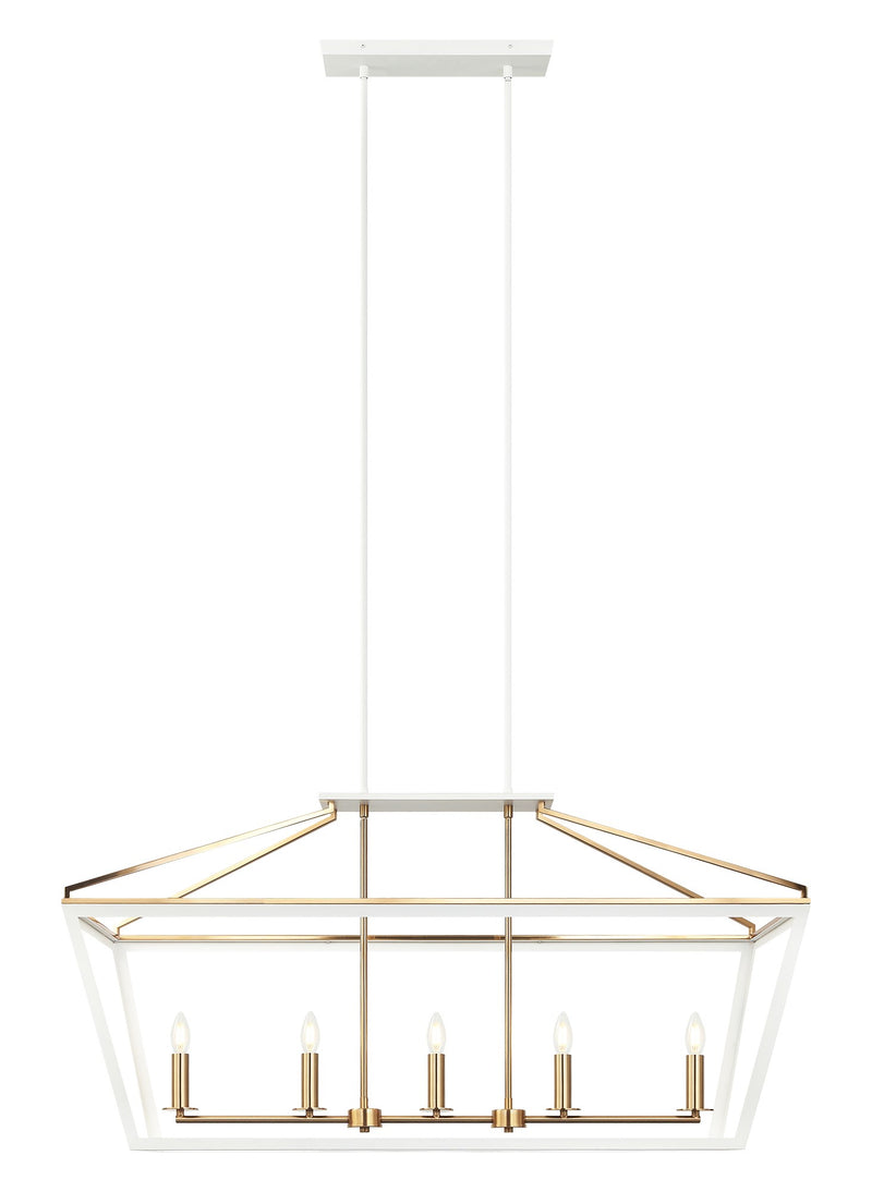 Mavonshire 5-Light Linear Chandelier in White / Aged Gold Brass