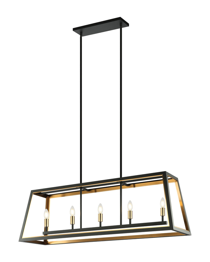 Rosalie 45" 5-Light Linear Chandelier in Matte Black / Aged Gold Brass
