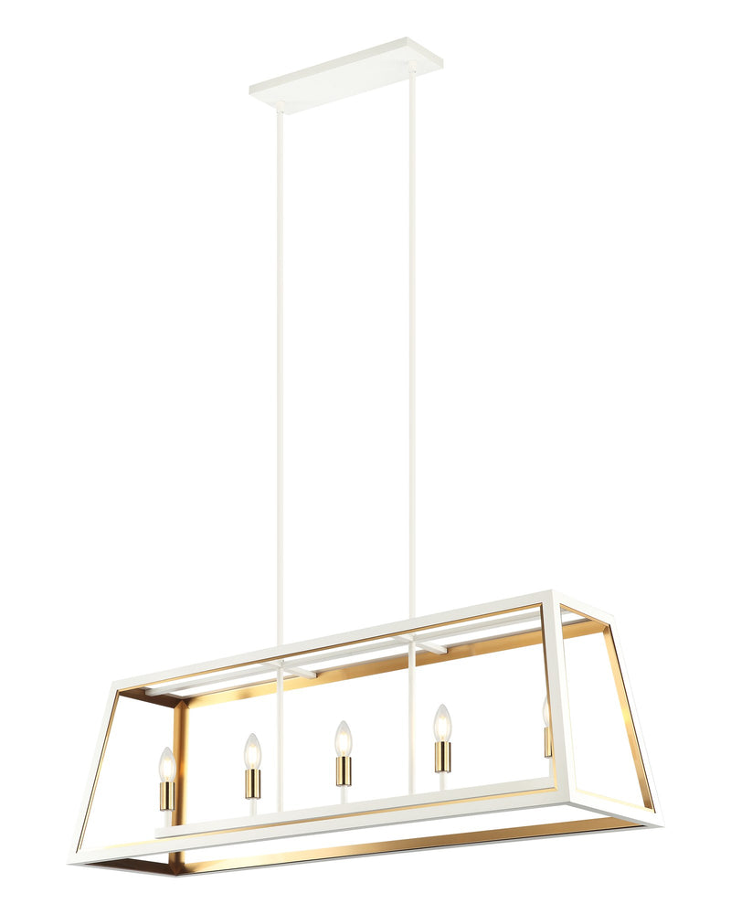 Rosalie 45" 5-Light Linear Chandelier in White / Aged Gold Brass