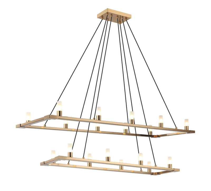 Cascadian 48" 18-Light Two-Tier Linear Chandelier in Aged Gold Brass