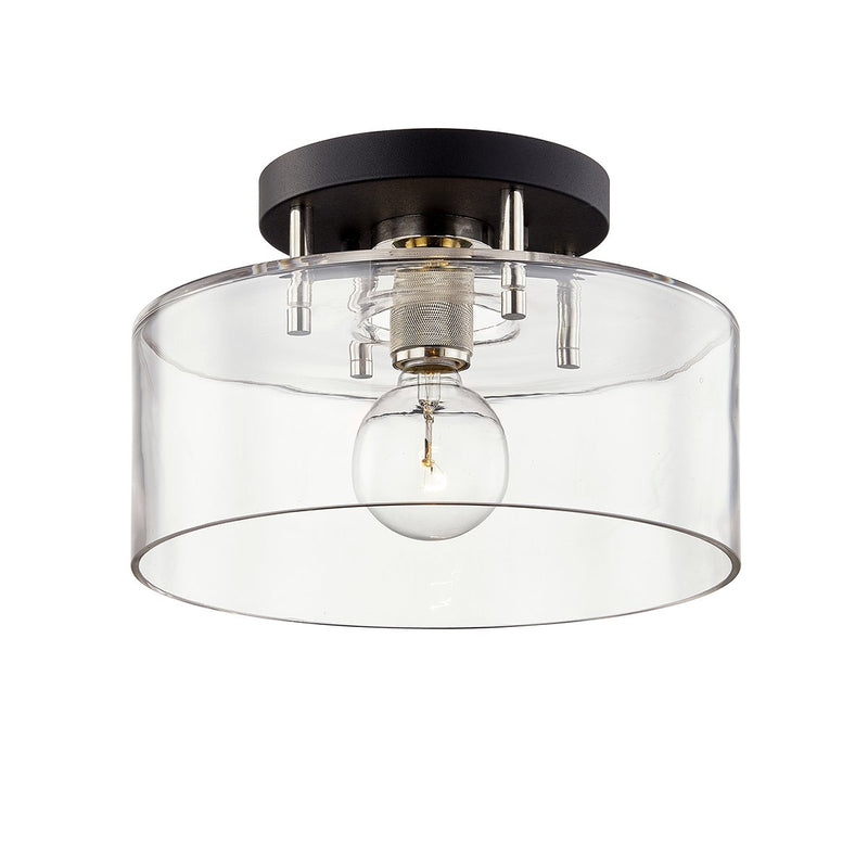 Bergamot Station 12" Semi-Flush Mount in Texture Black / Polished Nickel