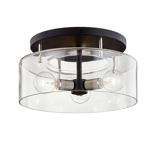 Bergamot Station 3-Light Semi-Flush Mount in Texture Black / Polished Nickel