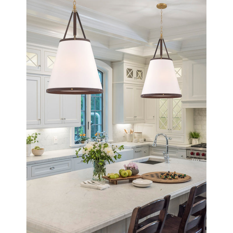 Callahan 6 Light 21" Pendant in Luxe Gold in a room setting