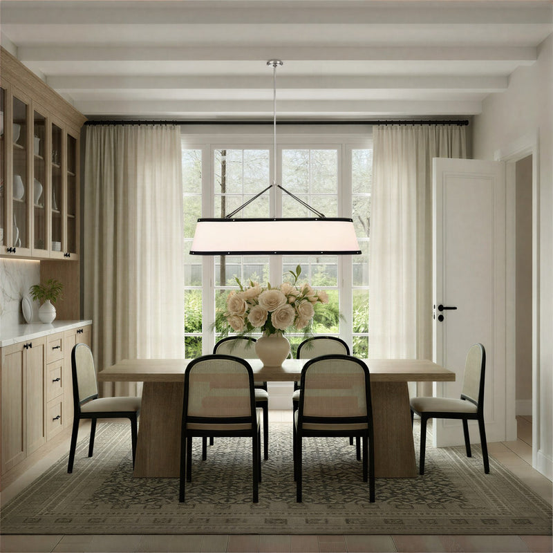 Callahan 6 Light 47.5" Linear Oval Pendant in Polished Nickel in a room setting