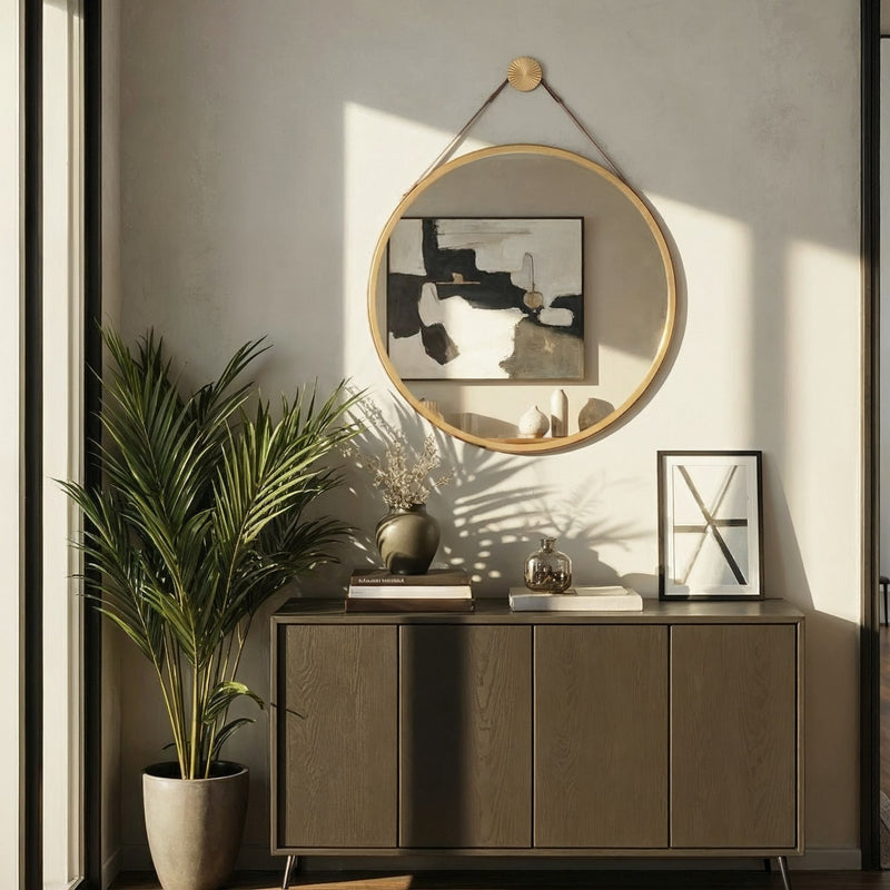 Callahan 17.75" Mirror in Luxe Gold in a room setting