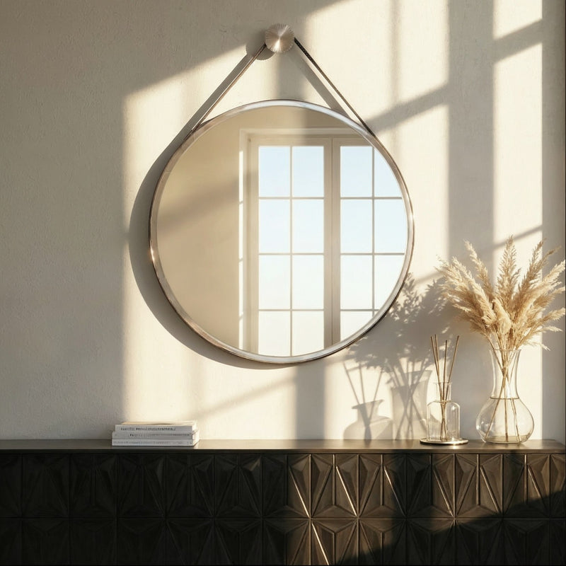Callahan 17.75" Mirror in Polished Nickel in a room setting