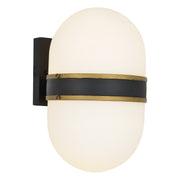 Capsule 2 Light 8" Outdoor Sconce in Matte Black + Textured Gold