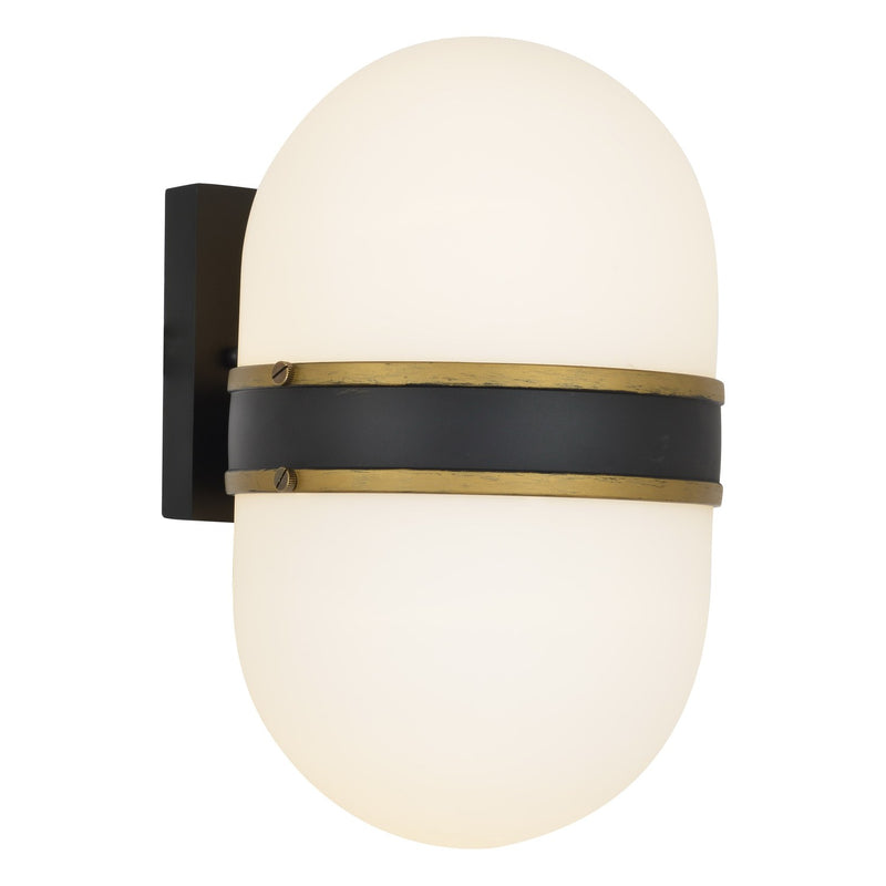 Capsule 2 Light 8" Outdoor Sconce in Matte Black + Textured Gold