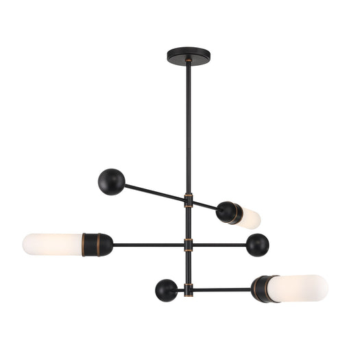 Capsule 3 Light 47.75" LED Linear Chandelier in Matte Black + Textured Gold